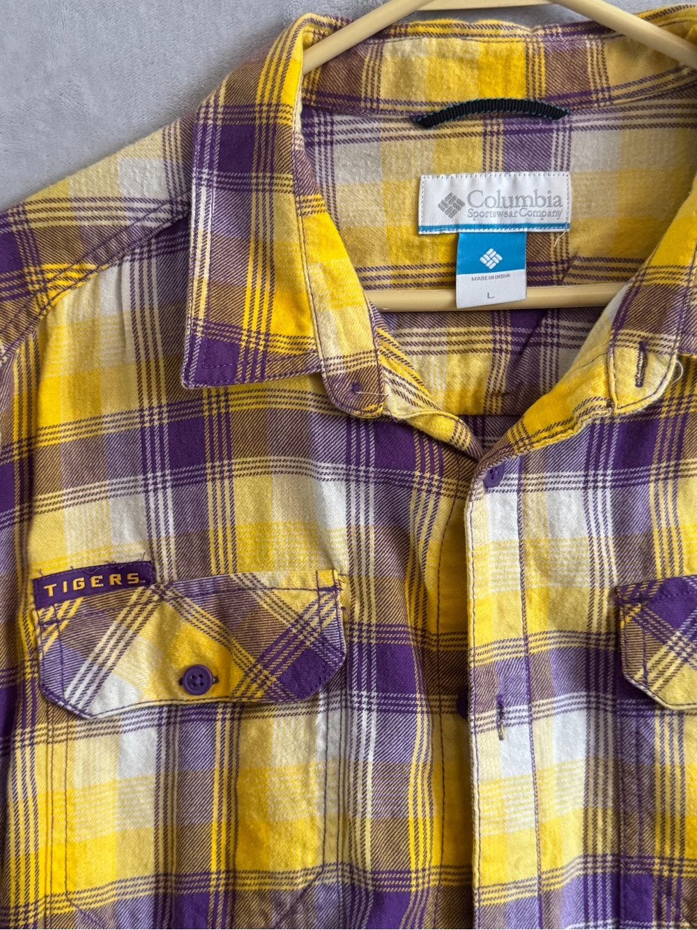 LSU Columbia Men's Yellow & Purple Plaid Flannel Shirt